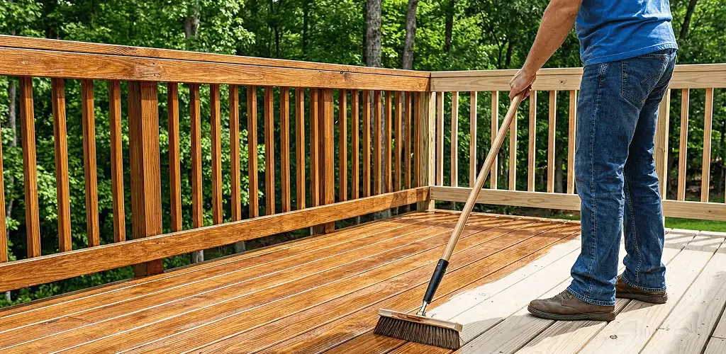 Deck staining and sealing application on a wood deck in Sarasota, FL