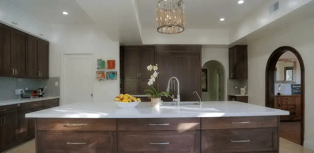 Cabinet refacing project with updated kitchen cabinets and island in Sarasota, FL
