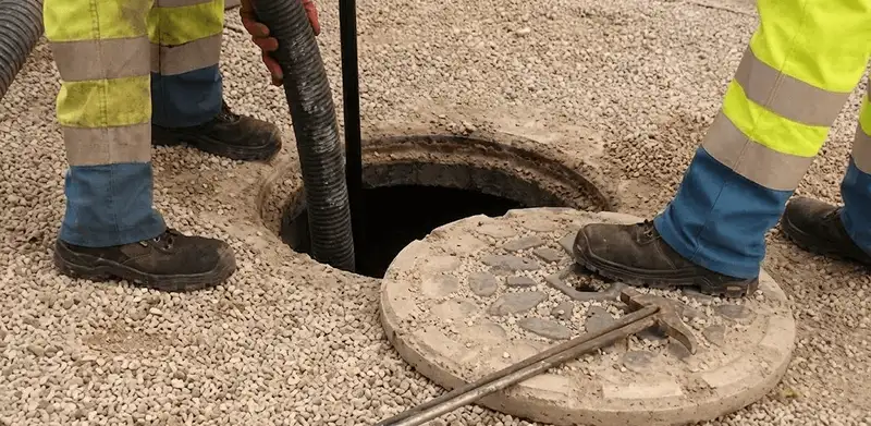 Drain cleaning crew clearing a sewer access point with professional equipment in Sarasota, FL